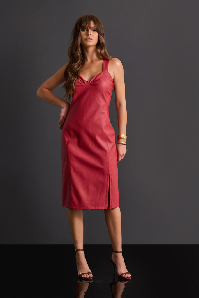 Vestido Midi de Alça Com Fenda Pu
