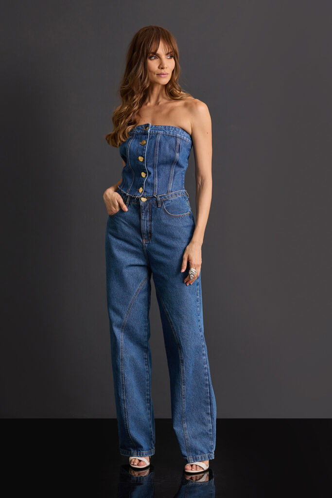 Calça Jeans Wide Leg Com Recorte