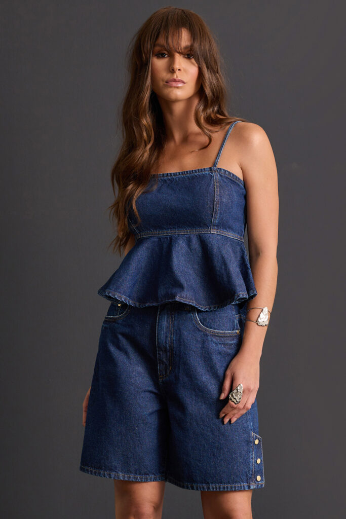 Blusa Jeans Peplum