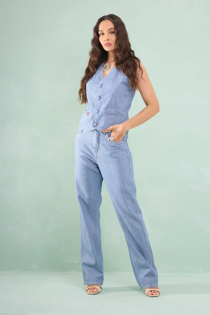 Calça Jeans Reta Listrada