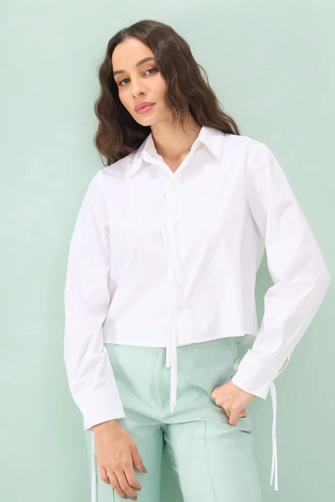 Camisa Manga Longa Com Laços Tricoline