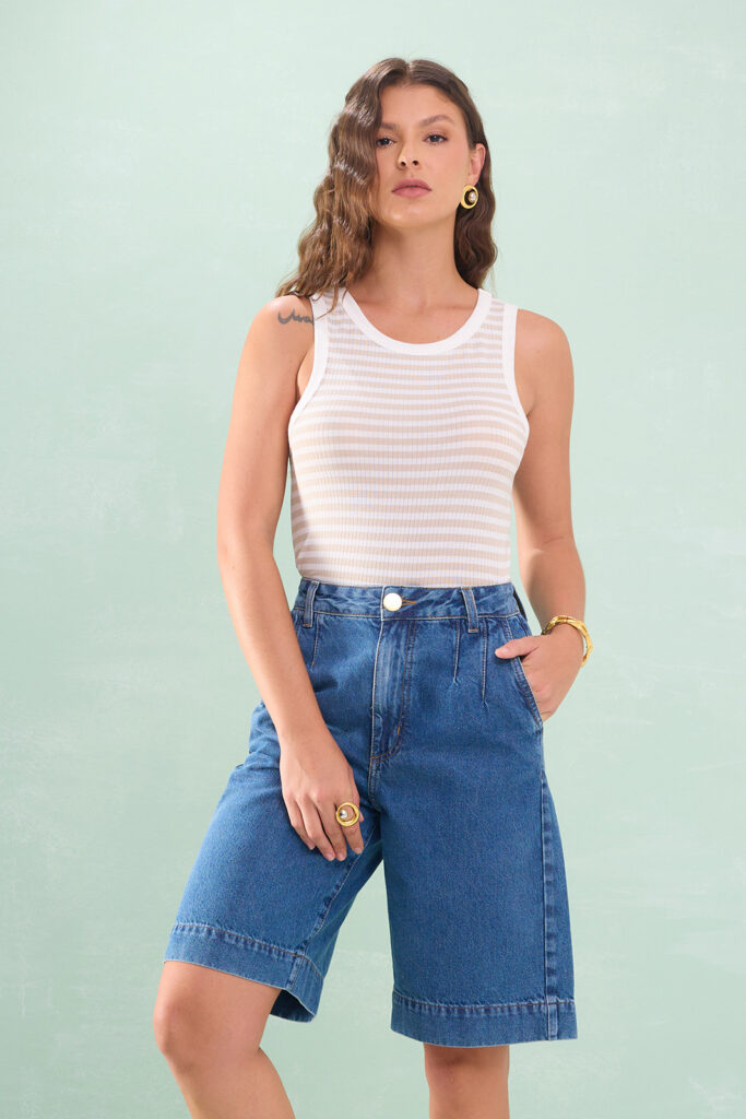 Blusa Regata Malha Viscose Mista Listrada