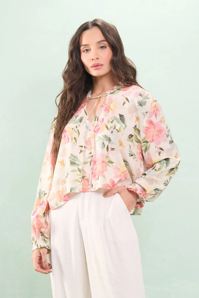 Blusa Manga Longa Detalhe Babado Viscose