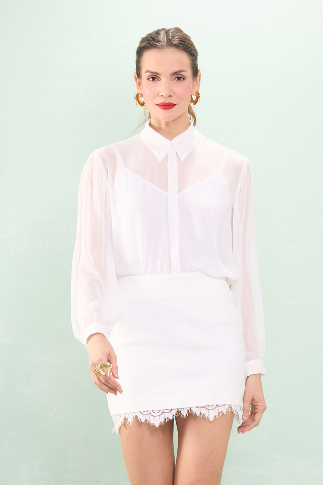 Mini Saia Com Detalhe Renda Alfaiataria