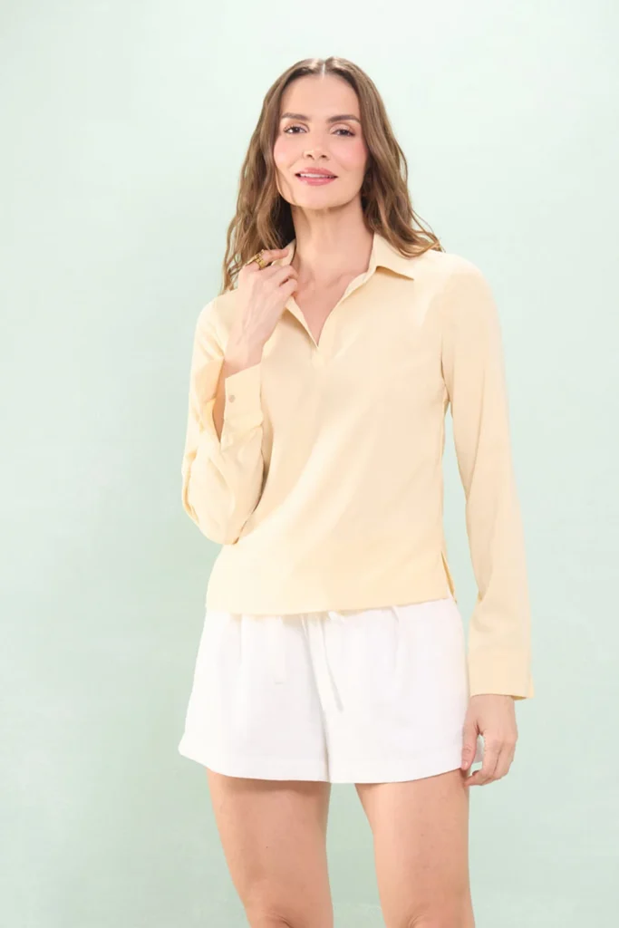 Camisa Manga Longa Com Punho Crepe