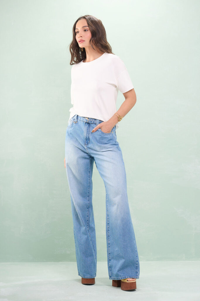 Calça Jeans Wide Leg Com Cinto