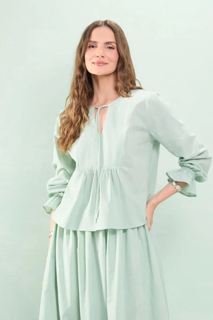 Blusa Bata Manga Longa Com Pala Algodão