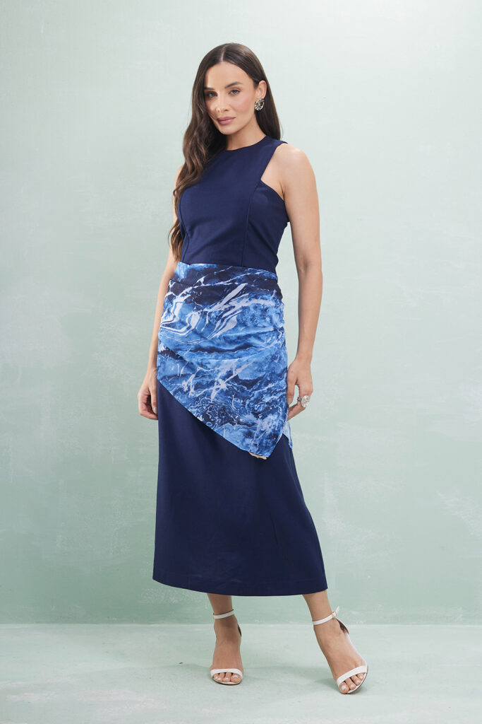 Saia Midi Cós Largo Linho