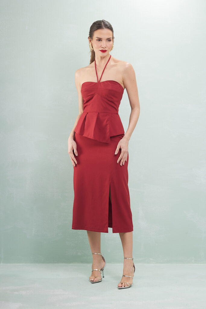 Vestido Midi Com Peplum Alfaiataria