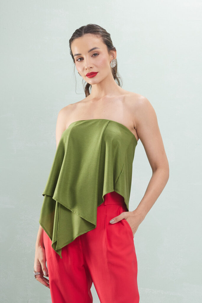 Blusa Sem Alça Com Assimetria Malha Viscose