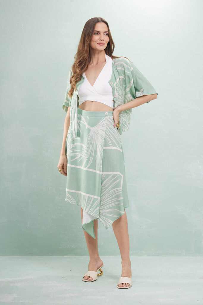 Saia Midi Transpassada Com Pontas Viscose