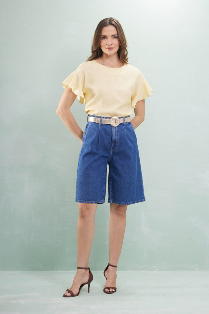 Blusa Decote Redondo Manga Jabour Viscose Mista