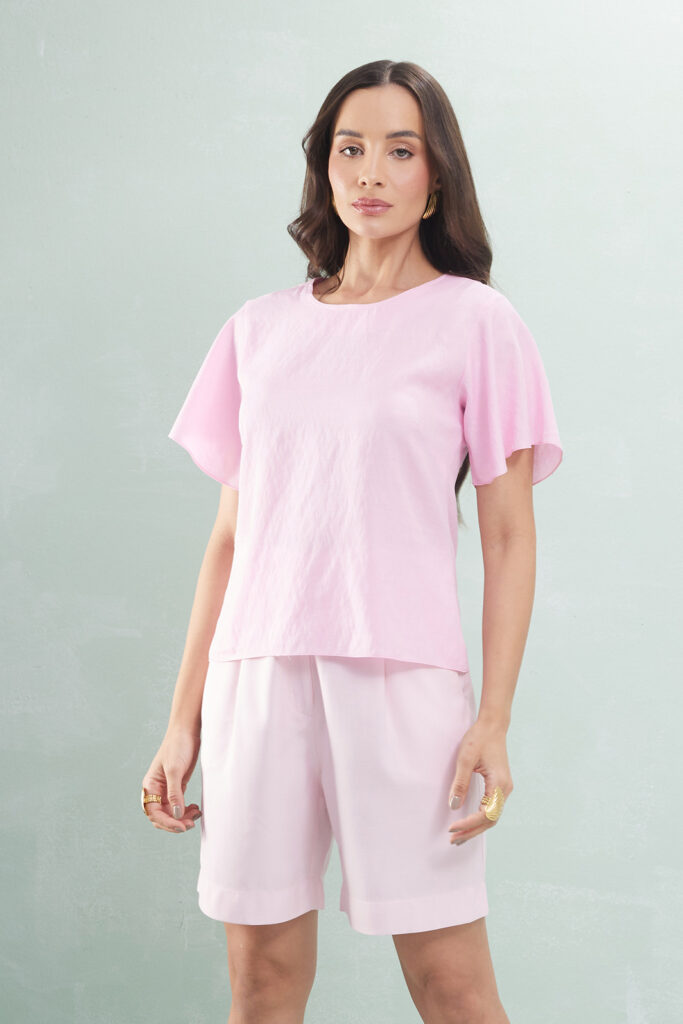 Blusa Gola Redonda Com Manga Evasê Viscose Mista