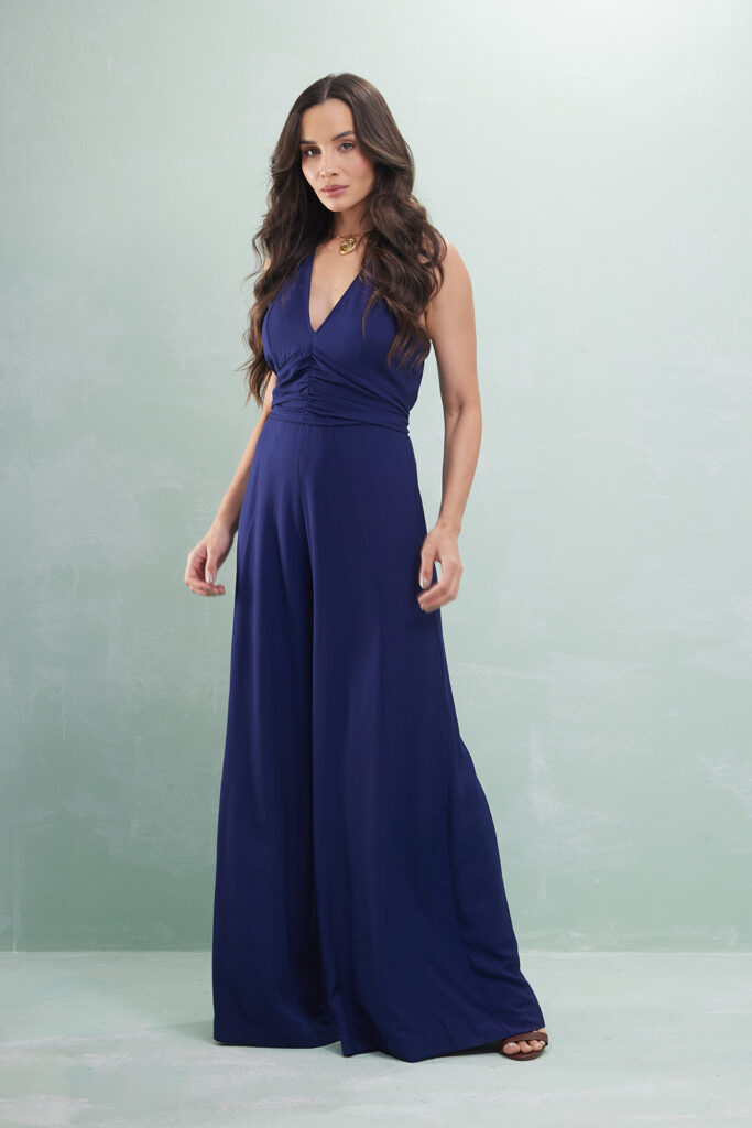 Macacão Pantalona Com Faixa Drapeada Viscose