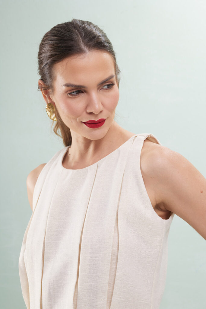 Blusa Alça Com Pregas Linho Com Lurex