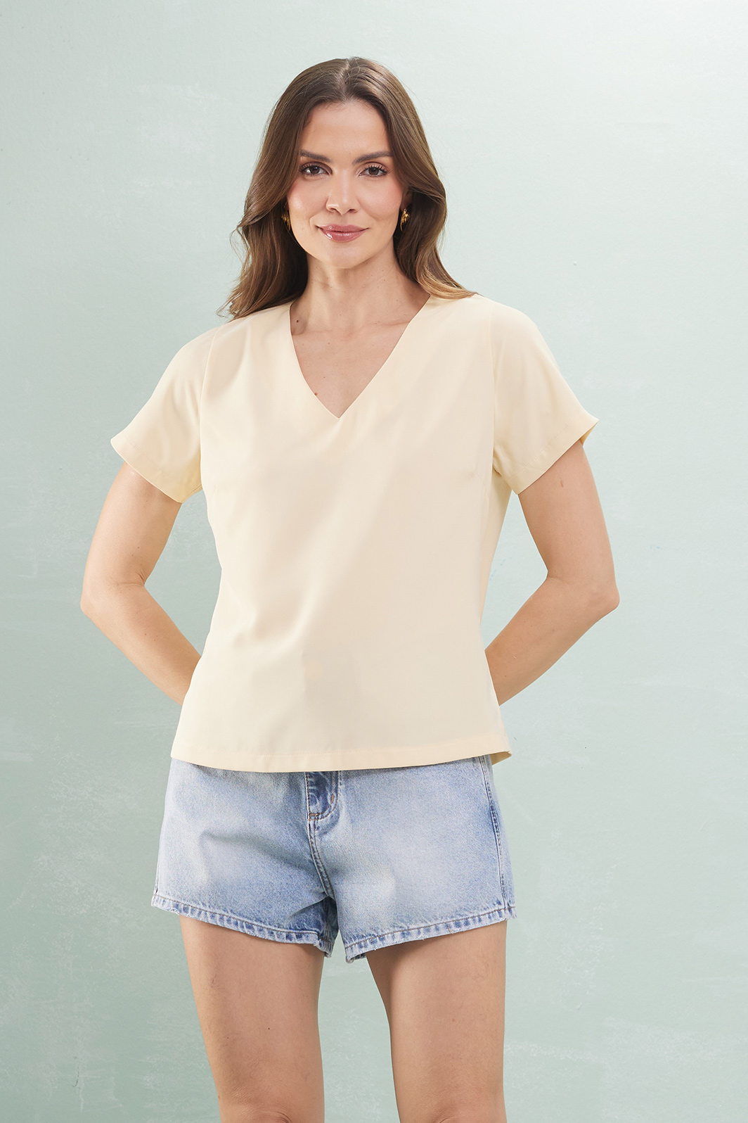 Blusa Manga Curta Gola V Crepe