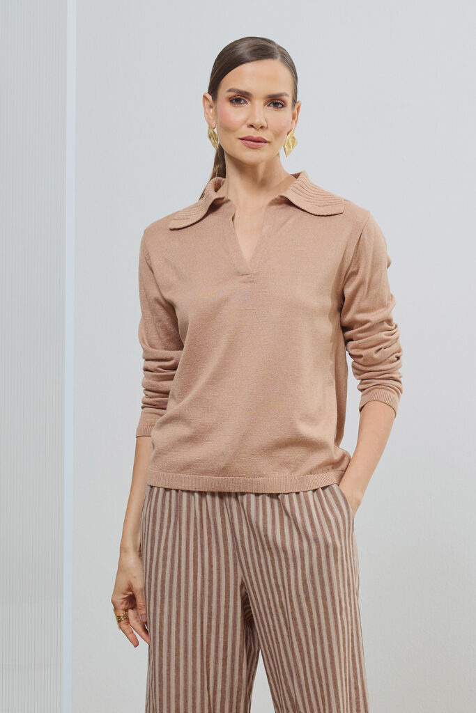 Blusa Polo Manga Longa Tricot
