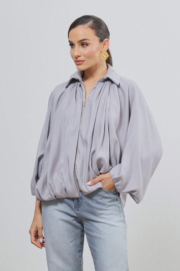 Jaqueta Bomber Com Zíper Crepe Acetinado