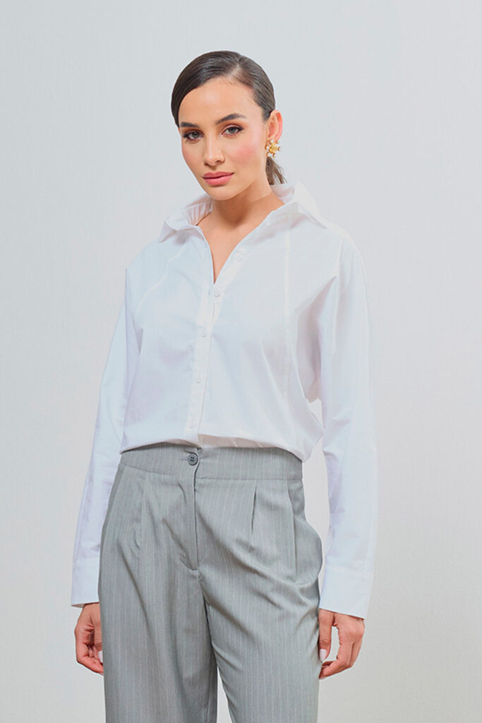 Camisa Com Recortes Manga Longa Tricoline