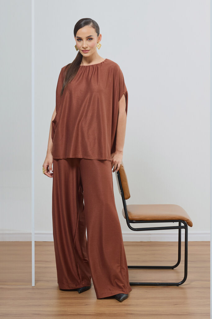 Calça Reta Cintura Elástico Jersey