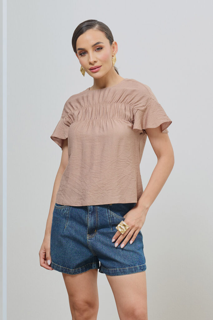 Blusa Duplo Franzido Viscose Rústica
