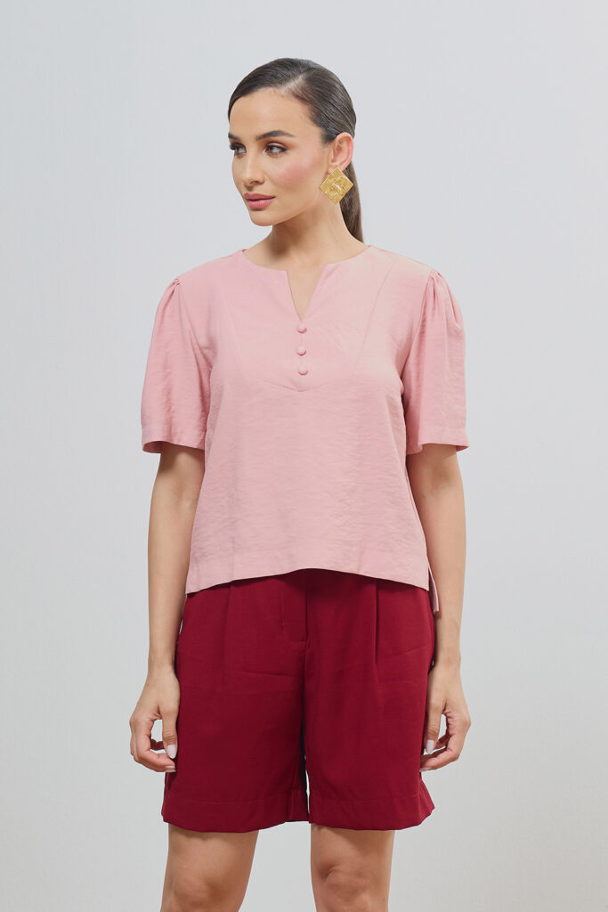 Blusa Manga Curta Com Botões Alfaiataria