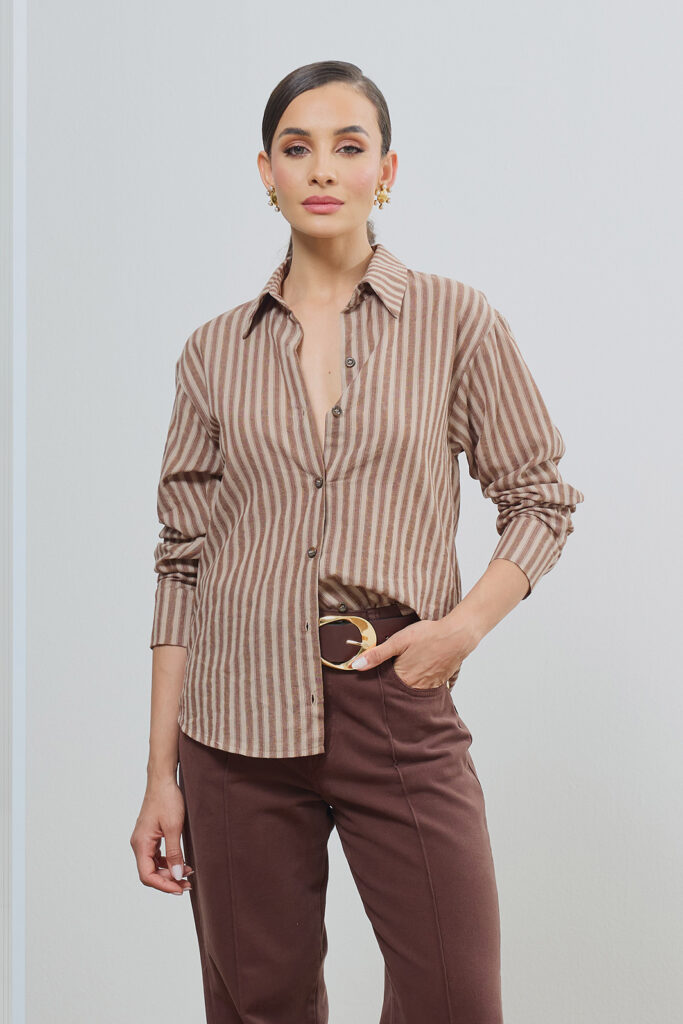 Camisa Manga Longa Pala Costas Algodão Listrado