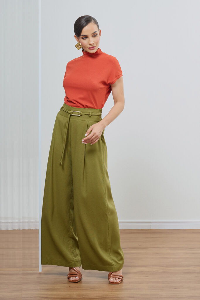 Calça Prega Com Cinto Linho