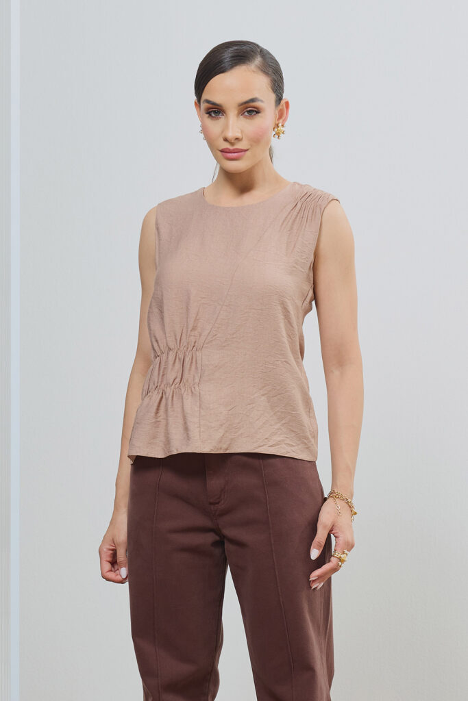 Blusa Sem Manga Com Duplo Franzido Viscose Rústica