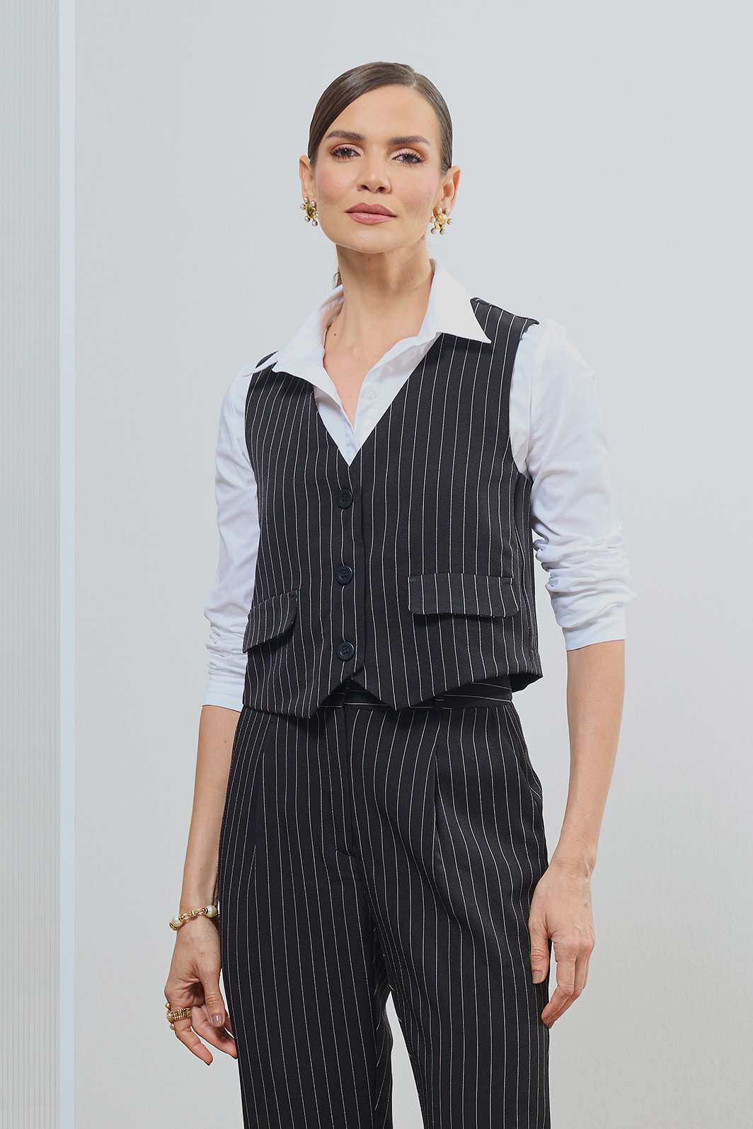 Colete Abotoamento e Lapela Risca de Giz