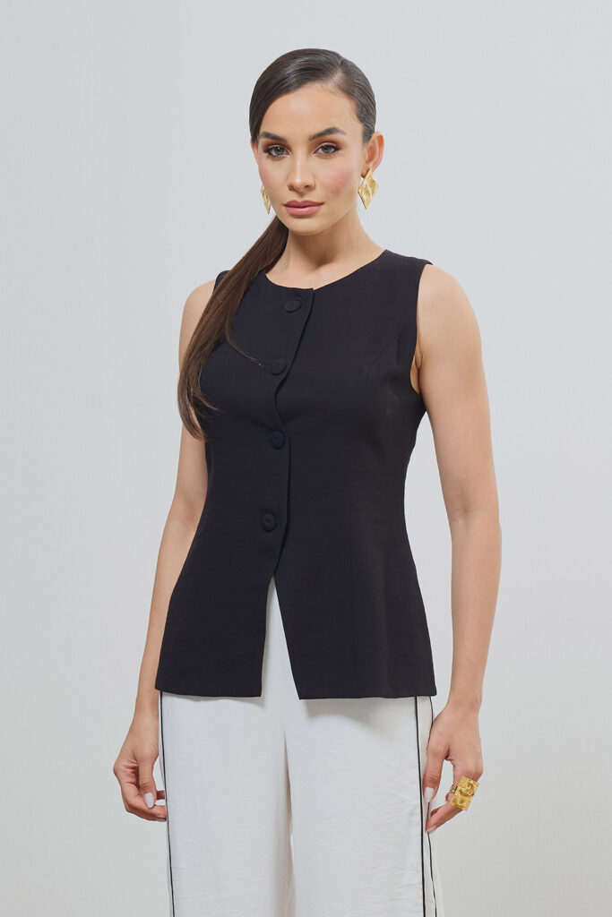 Maxi Colete Com Abotoamento Tecido Alfaiataria