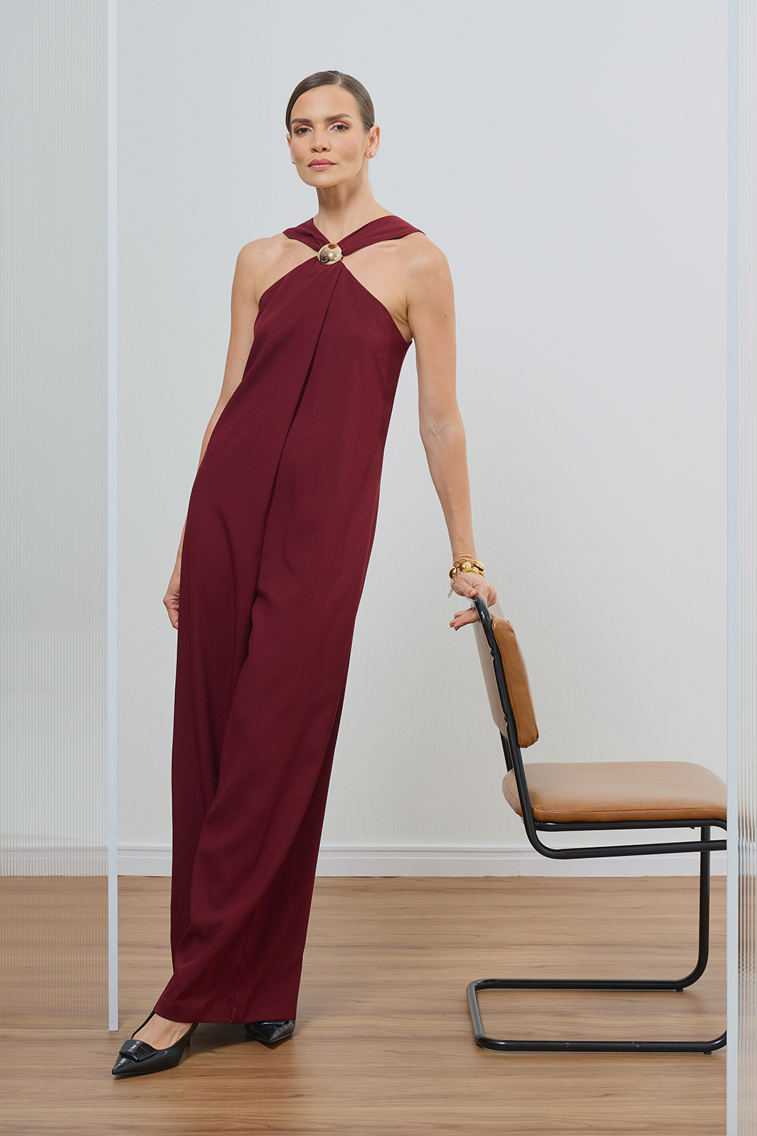 Macacão Transpassado Com Aviamento Crepe