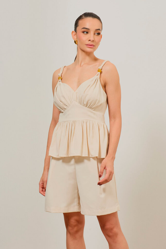 Blusa Alça Com Cordão e Esfera Crepe