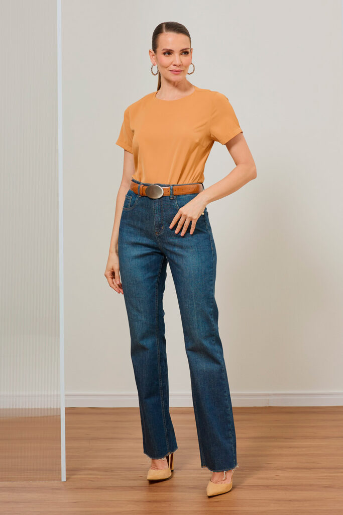 Calça Jeans Reta Barra A Fio