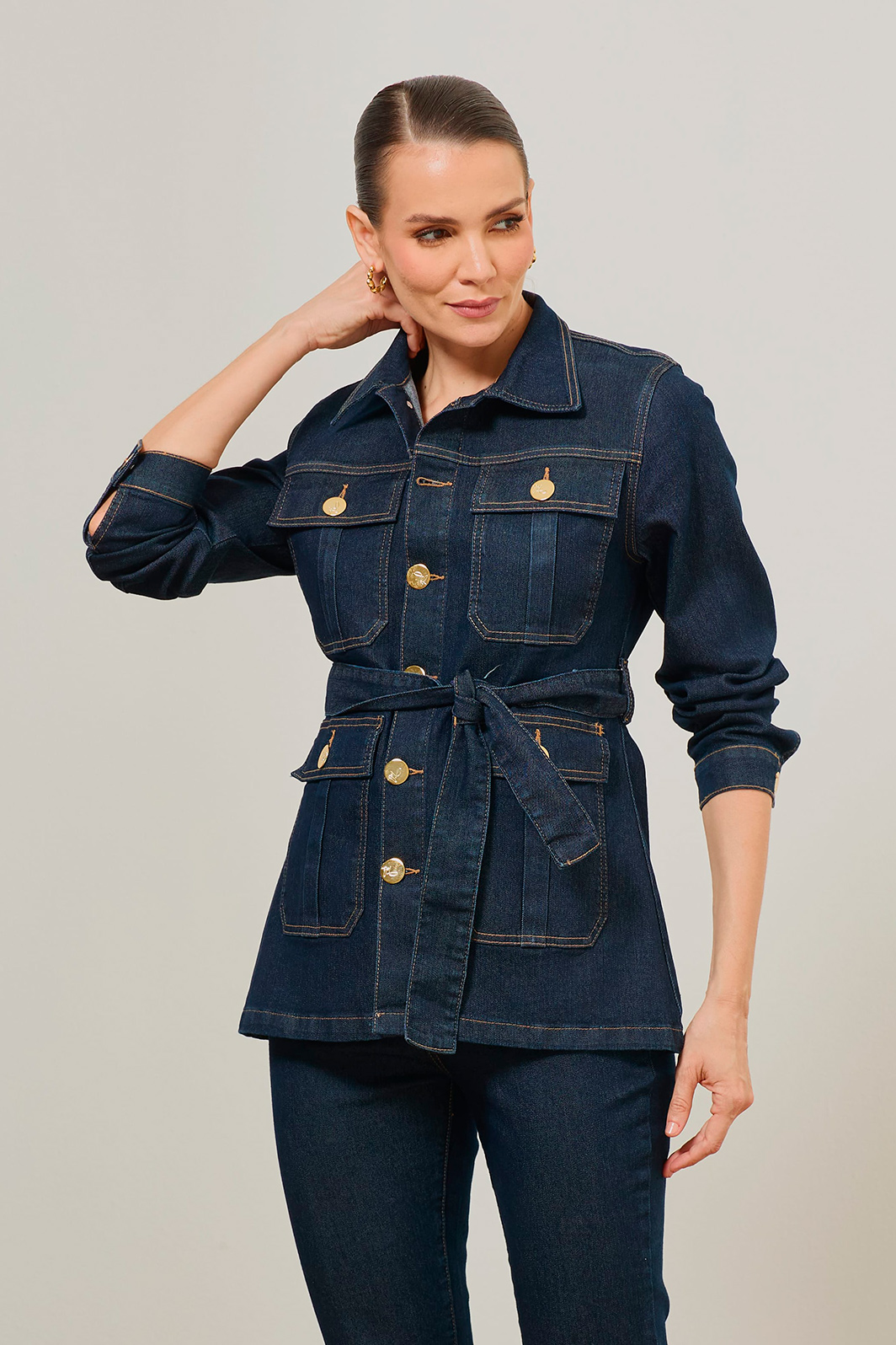 Parka Jeans Com Faixa