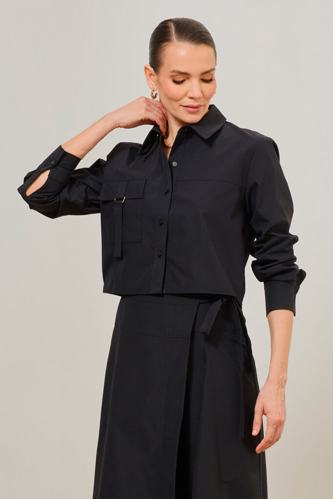 Camisa Semi Cropped Ml Com Fivela Alfaiataria Tec