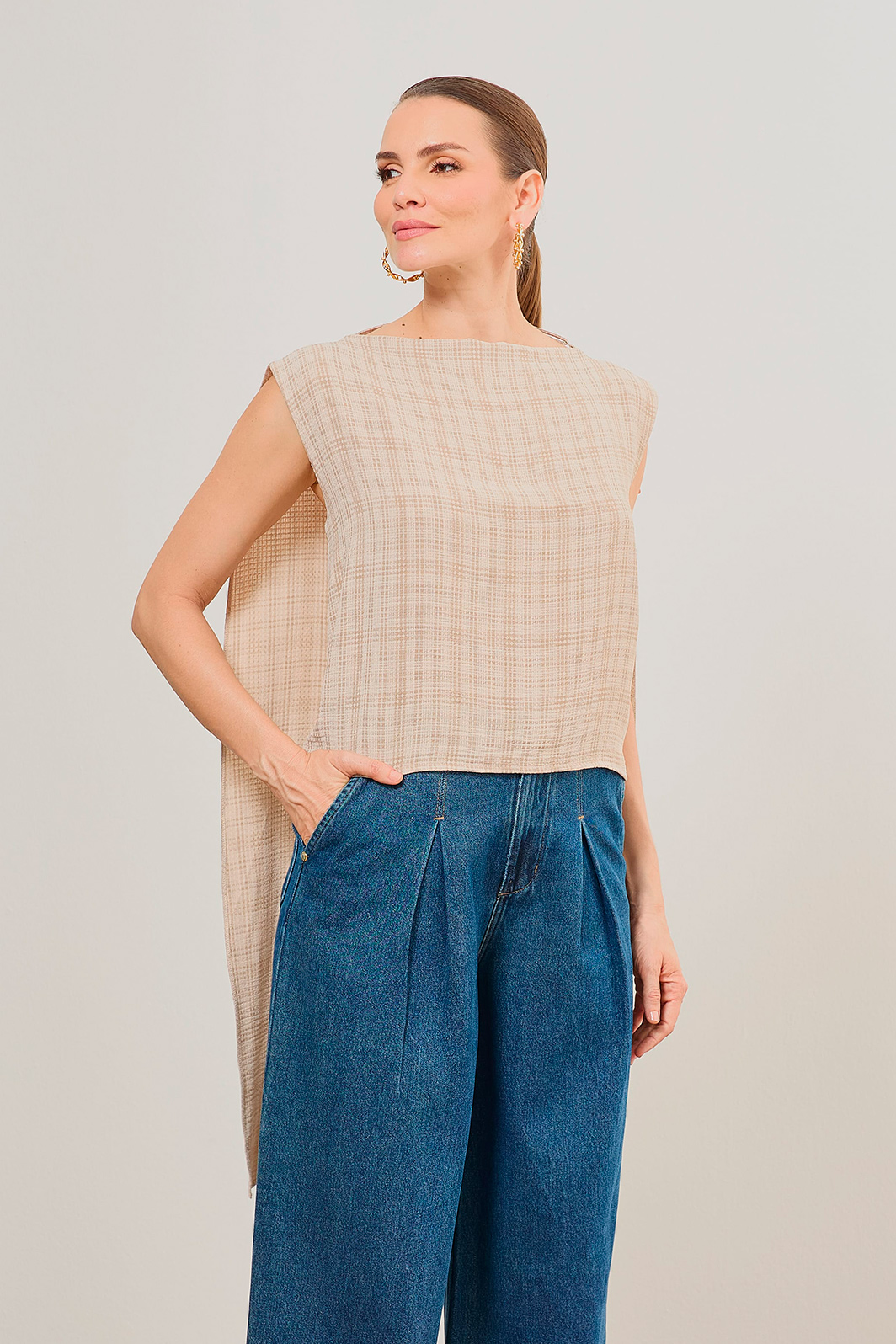 Blusa Frente Única Echarpe Crepe