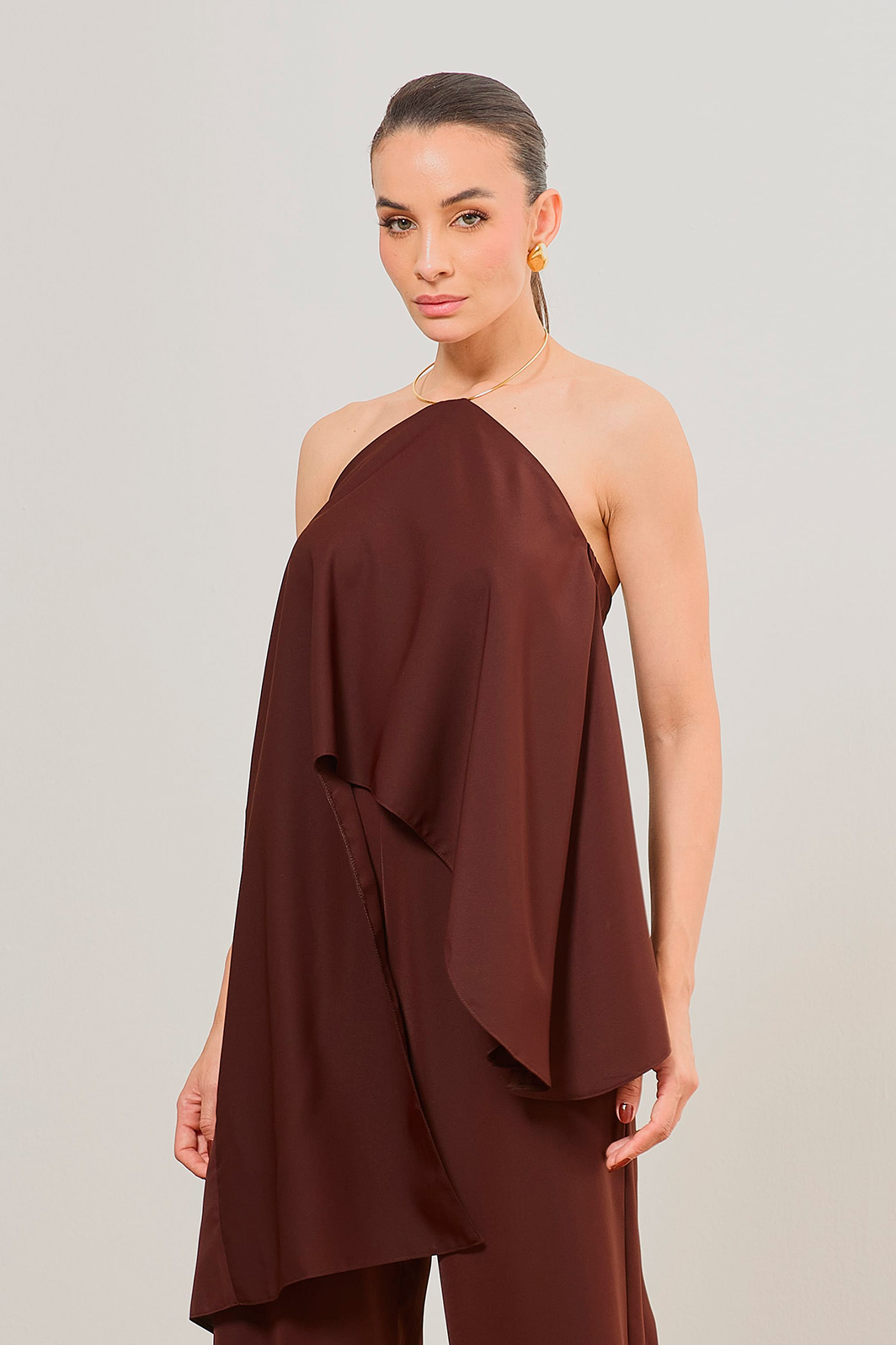 Blusa Frente Única Aro Com Pontas Crepe