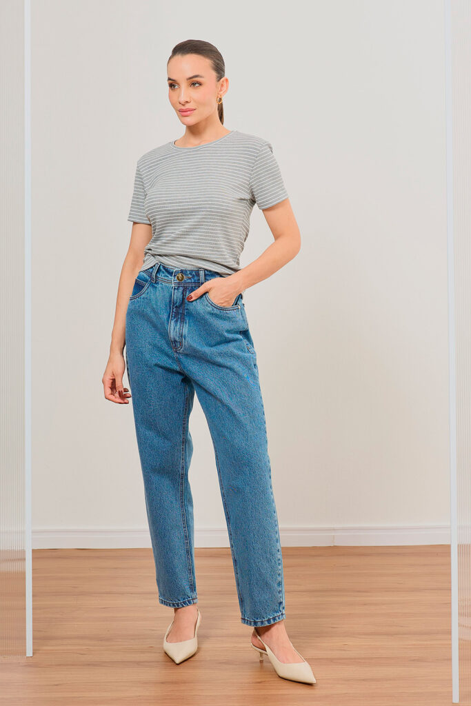 Blusa Manga Curta Listra Canelada