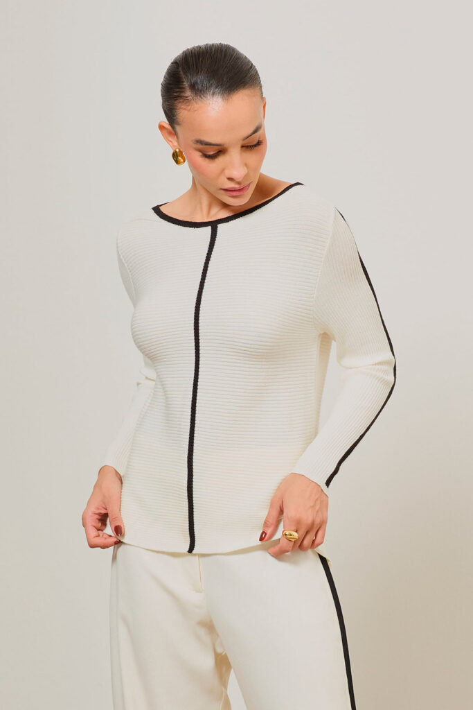 Blusa Manga Longa Detalhe Debrum Tricot Canelado