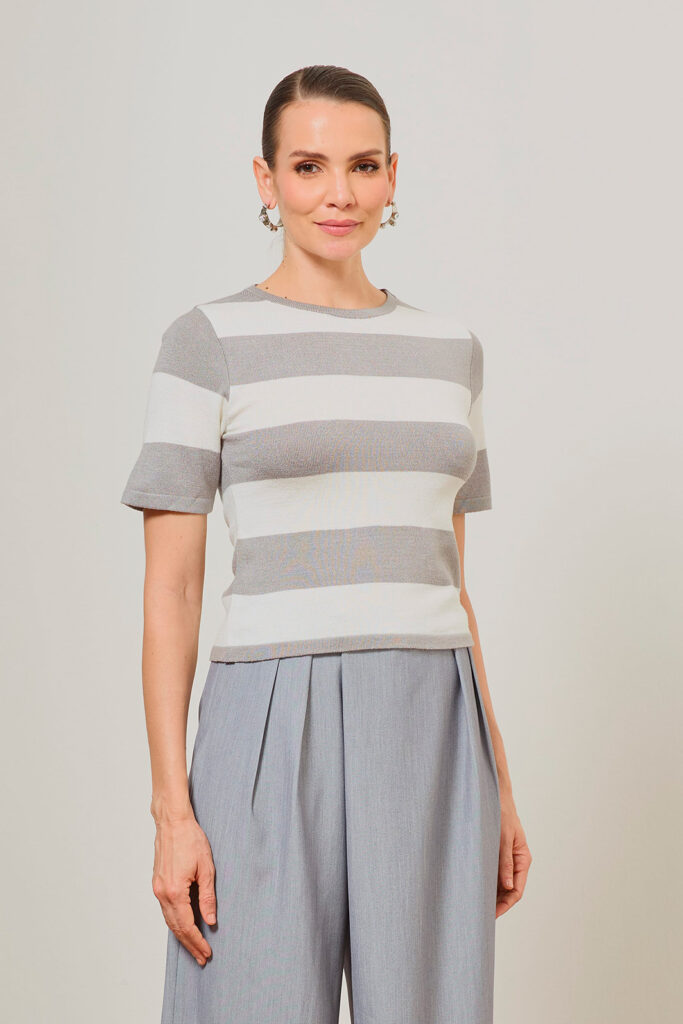 Blusa Manga Curta Listrada Tricot
