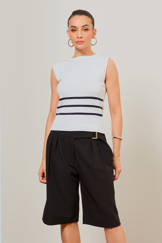 Blusa Sem Manga Barra Canelada Listra Tricot