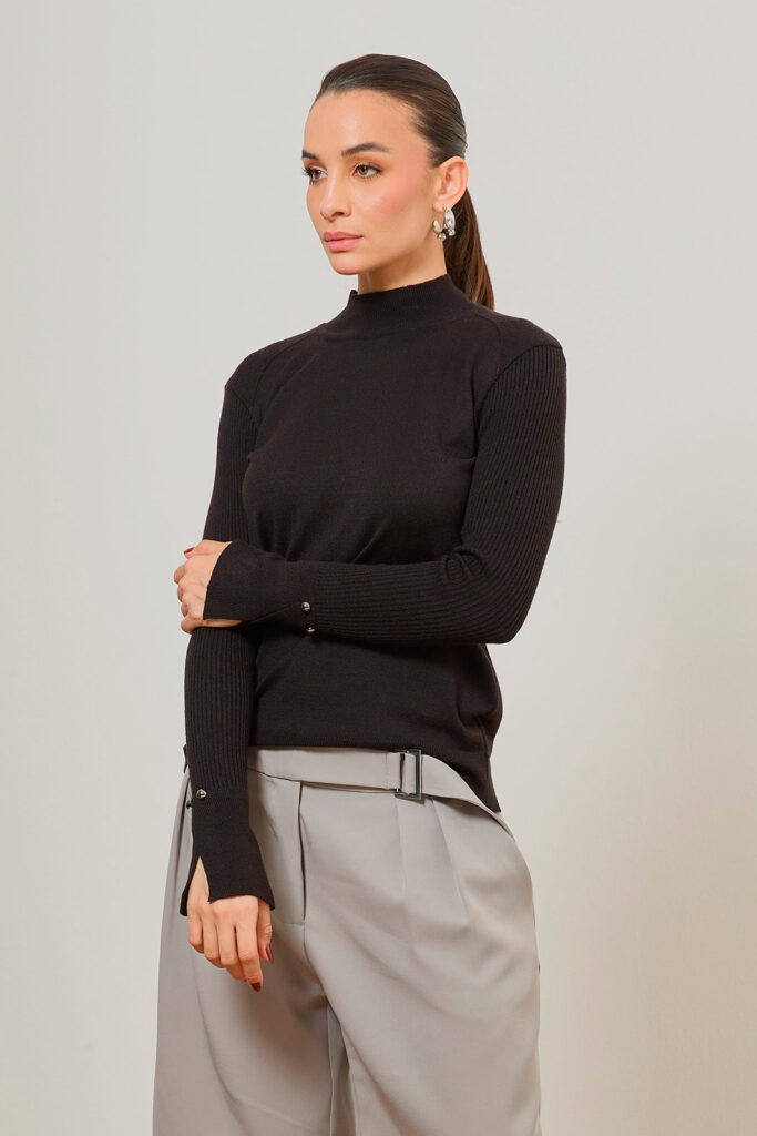 Blusa Manga Longa Detalhe Aviamento Punho Tricot
