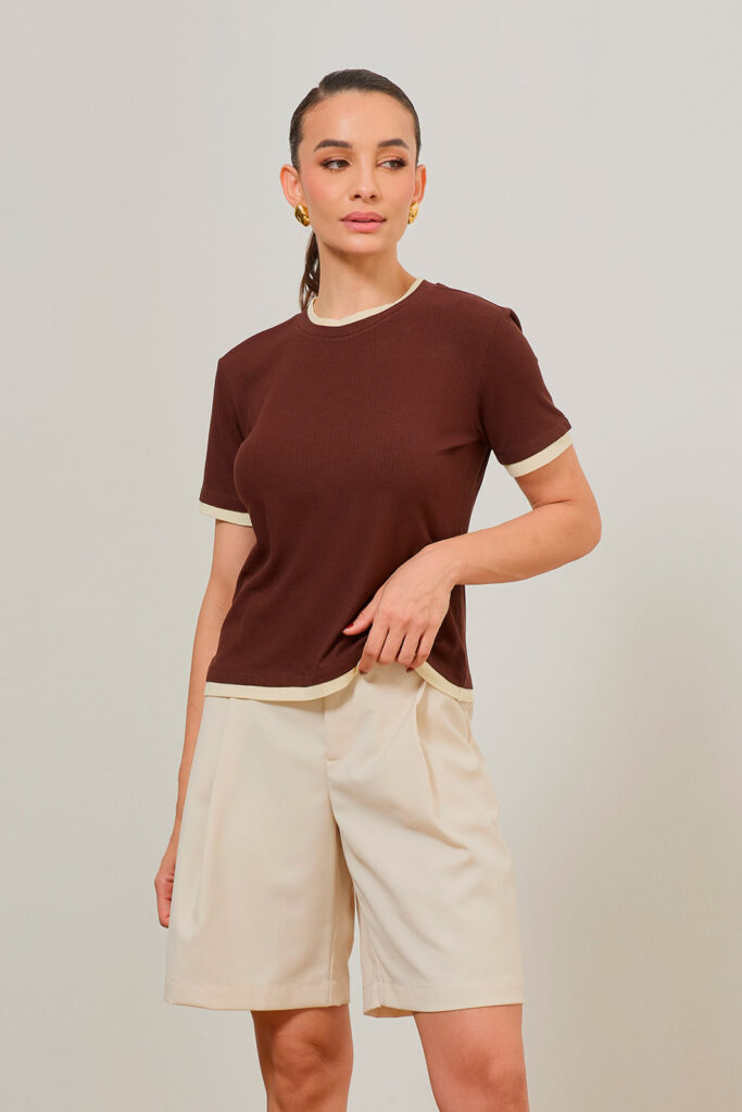 Blusa Barra Dupla Bicolor Canelado