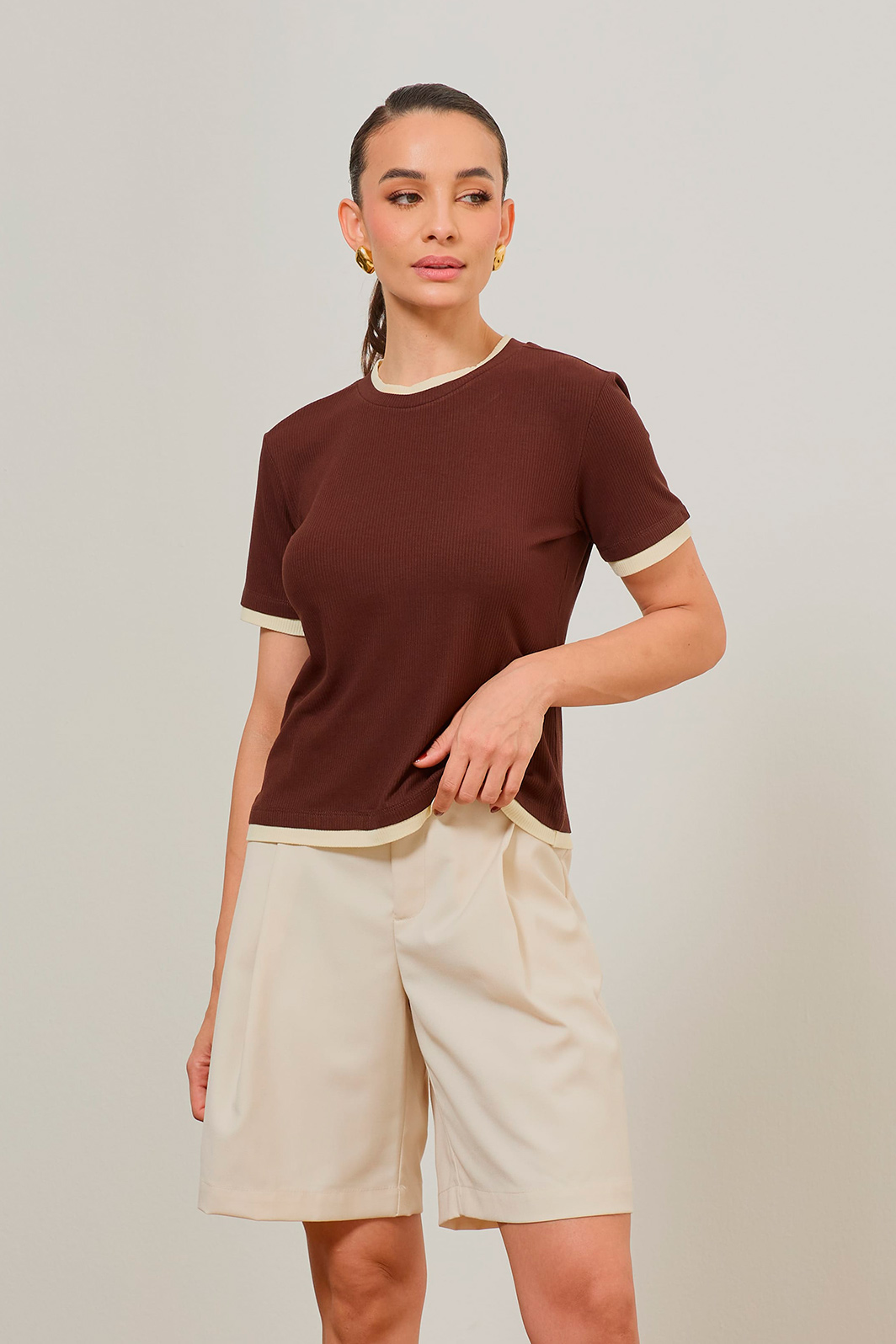 Blusa Barra Dupla Bicolor Canelado