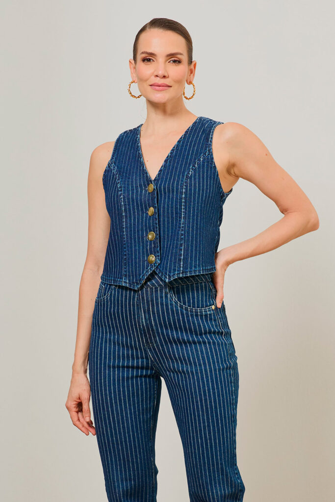 Colete Jeans Risca de Giz