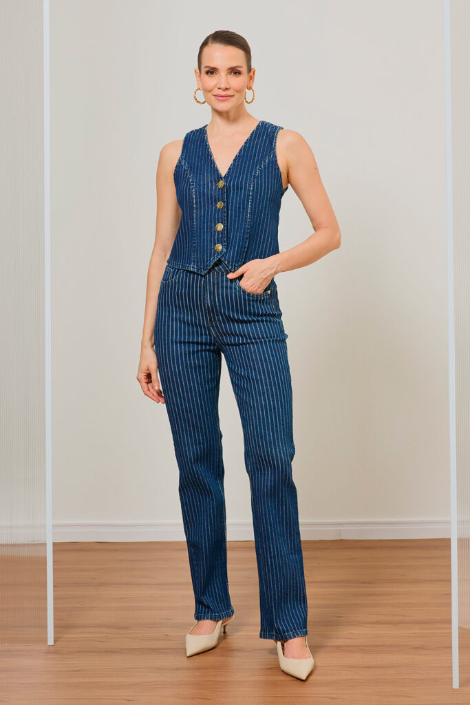 Calça Jeans Reta Risca de Giz