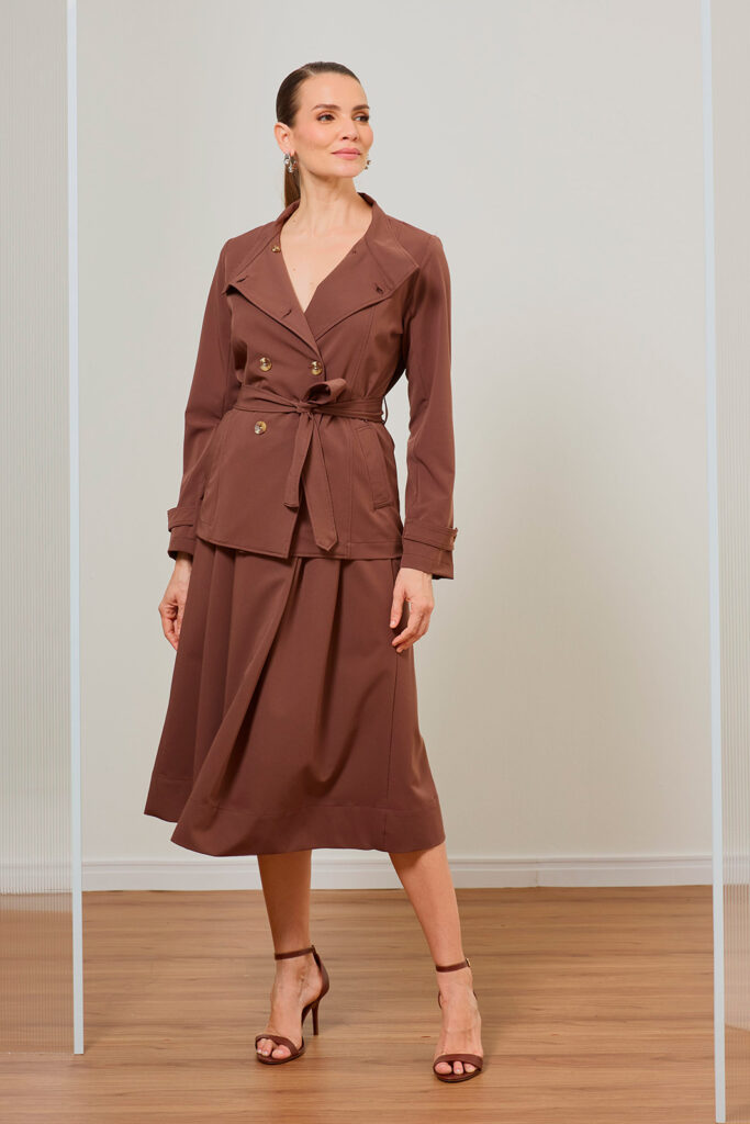 Trench Coat Com Faixa Em Sarja