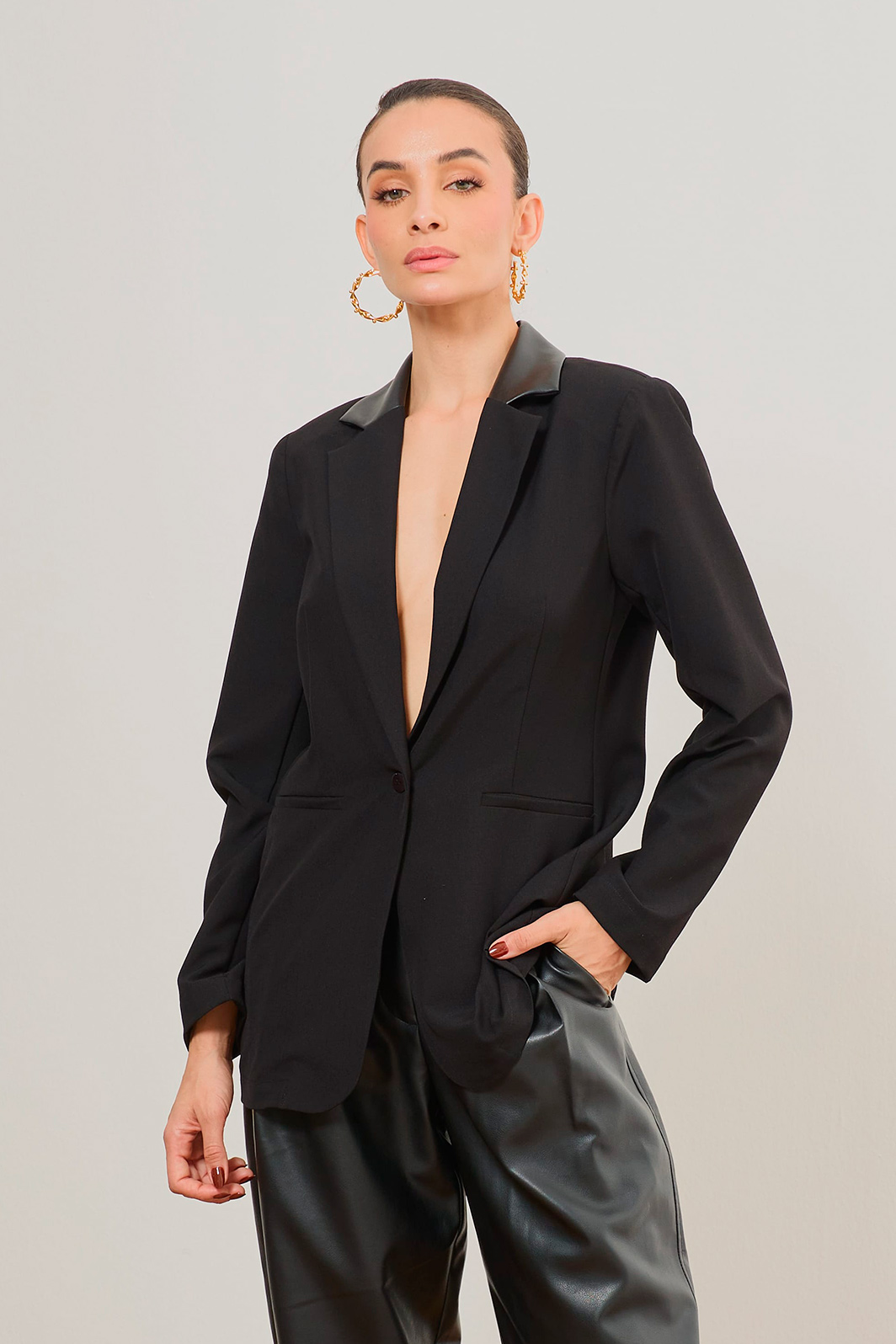 Blazer Detalhe Pu Na Gola