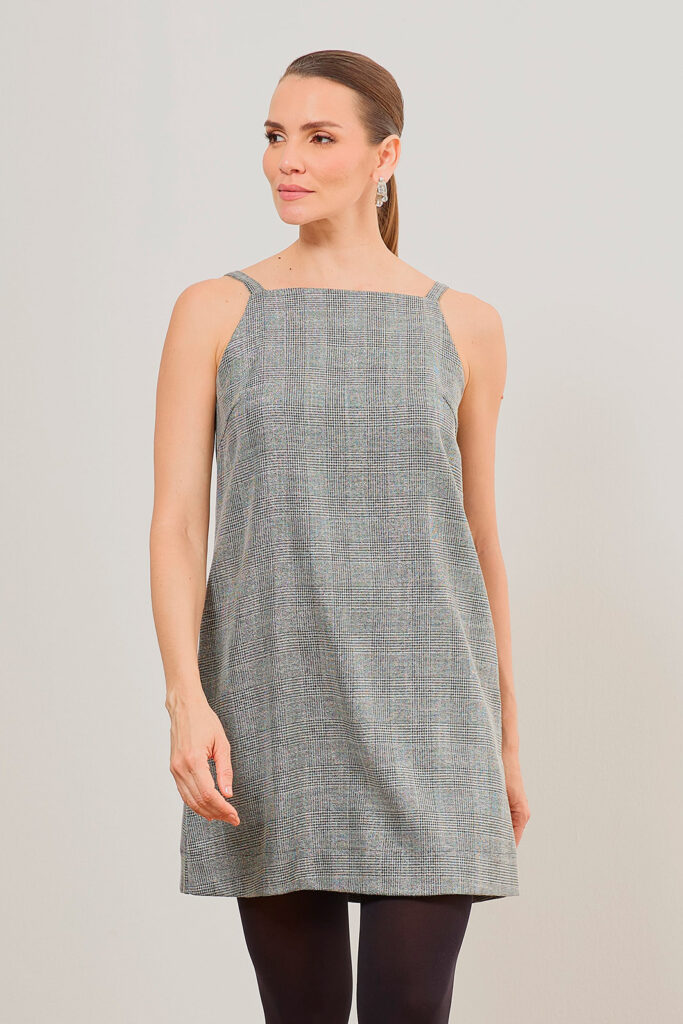 Vestido Curto Decote Reto Jacquard Lurex